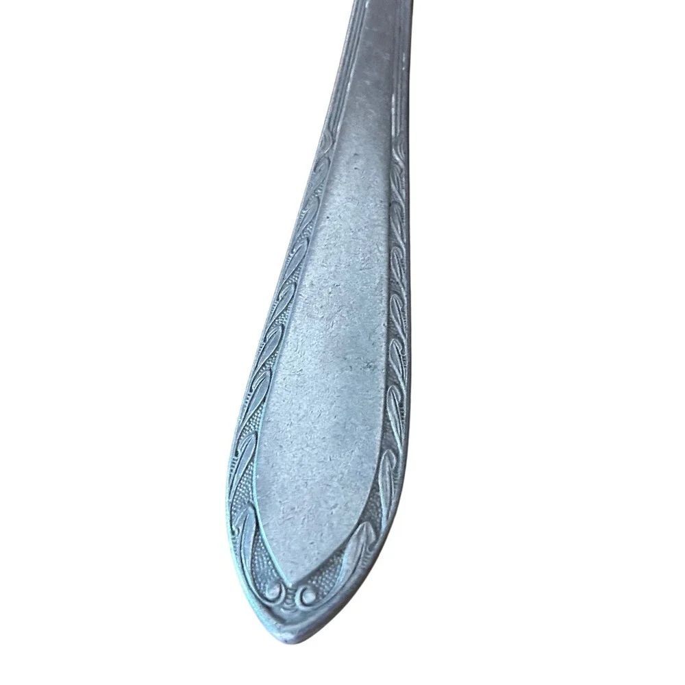 Vintage Aluminum Small Ladle Sauce Spoon Ornate Border Handle Matte Silver Tone